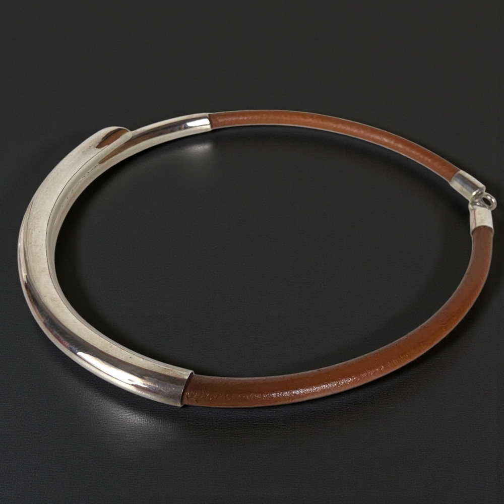 Vintage Taxco Sterling and Leather Choker Necklace and Bracelet Set - Picture 9 of 13